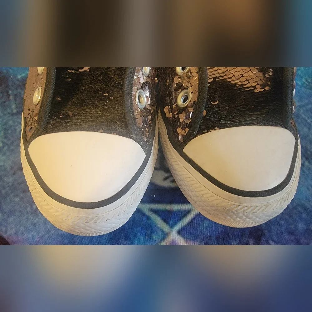 Converse All Star Black and Rose Gold Sequin Slip-On Sneakers - Picture 6 of 7